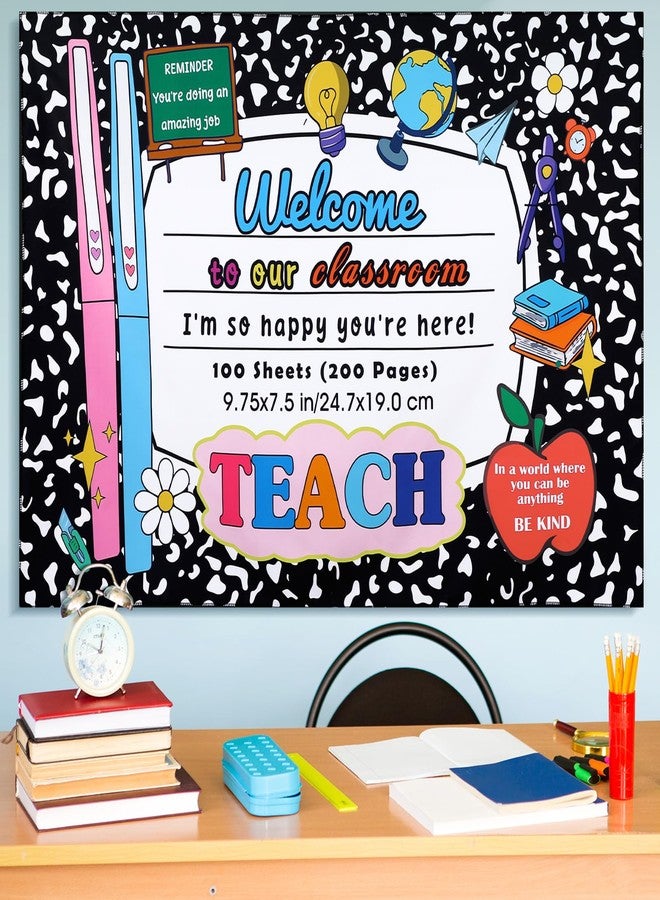 Maasechs Welcome Back to School Tapestry Composition Notebook Classroom Tapestry Welcome to Our Classroom Teach School Background Wall Hanging for Preschool Kindergarten Decorations, 27 x 39 Inch - Image 1